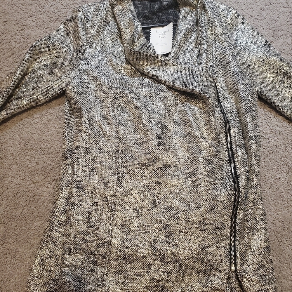 Stella and Dot Metallic Waterfall Zip Up Moto Style Blazer - Picture 5 of 11